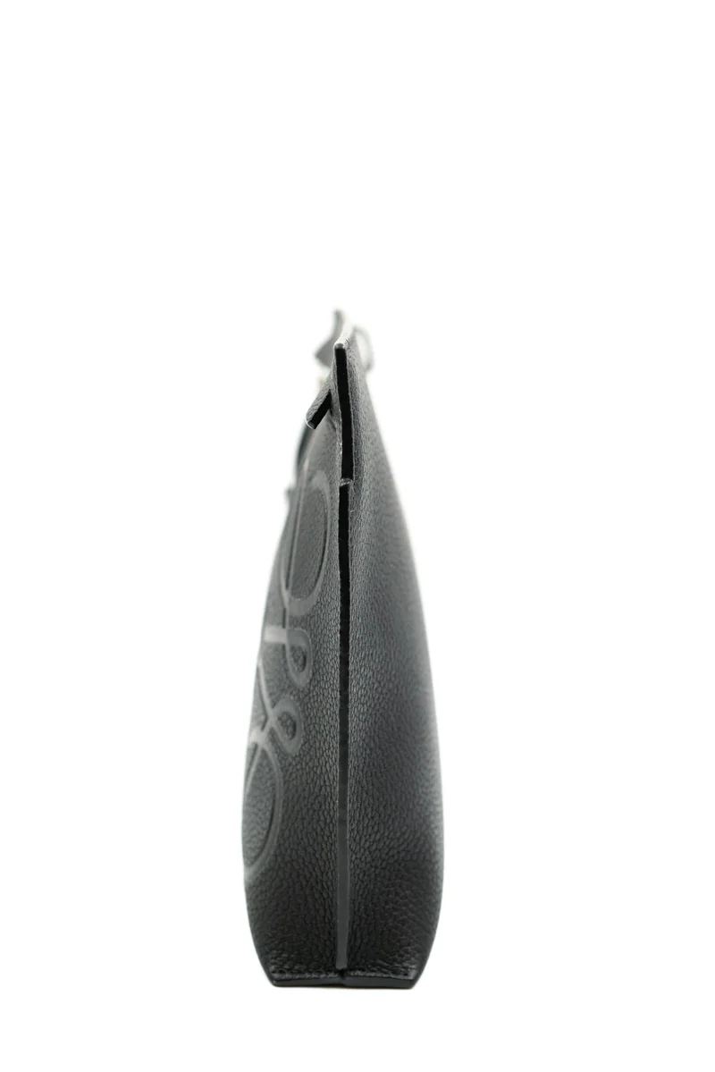 Cuero | black grained leather logo clutch