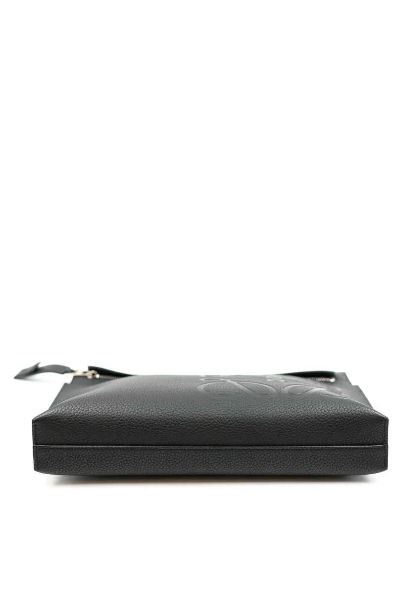 Cuero | black grained leather logo clutch