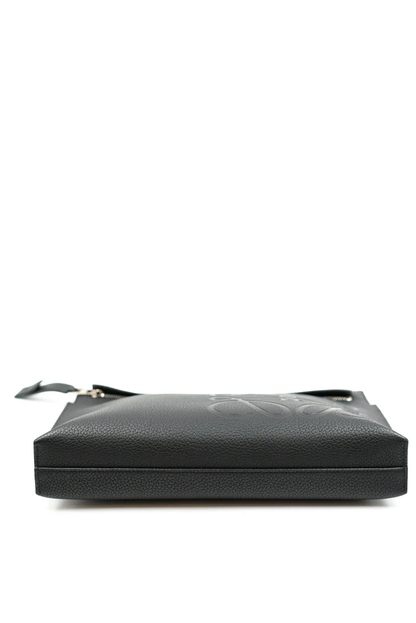 Cuero | black grained leather logo clutch