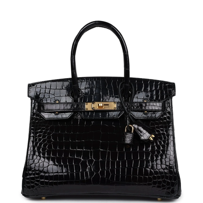 Cuero | Birkin Shiny Crocodile Gold Hardware Bag
