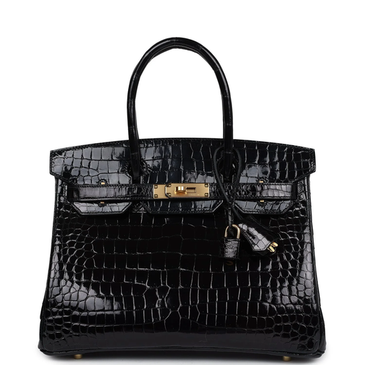 Cuero | Birkin Shiny Crocodile Gold Hardware Bag