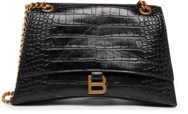 Cuero | WOMEN'S CRUSH MEDIUM CHAIN BAG CROCODILE EMBOSSED IN BLACK