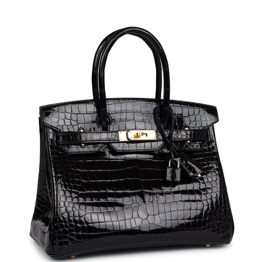 Cuero | Birkin Shiny Crocodile Gold Hardware Bag