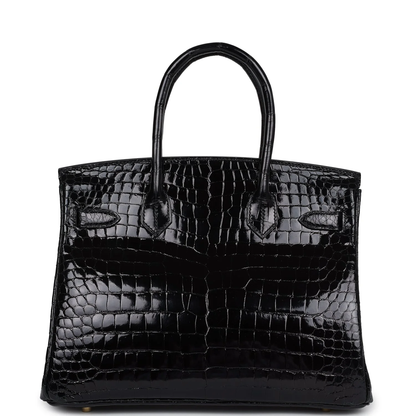 Cuero | Birkin Shiny Crocodile Gold Hardware Bag