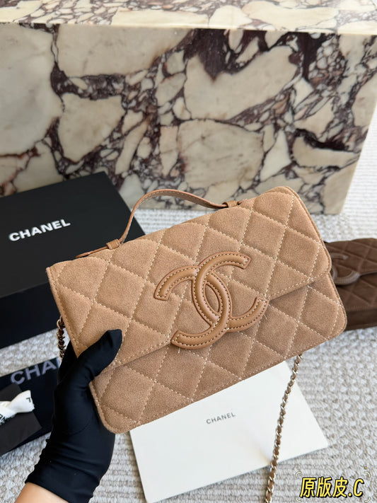 Cuero | Camel Suede Quilted Shoulder Bag