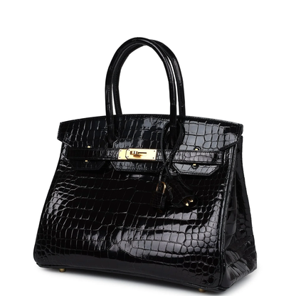 Cuero | Birkin Shiny Crocodile Gold Hardware Bag