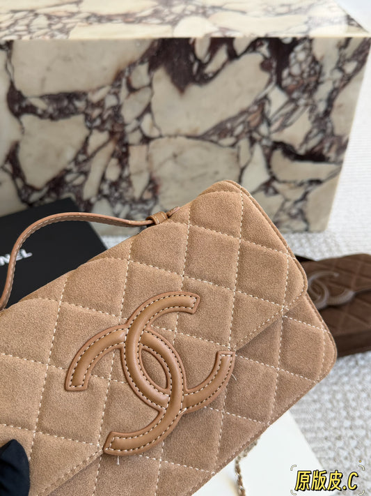 Cuero | Camel Suede Quilted Shoulder Bag