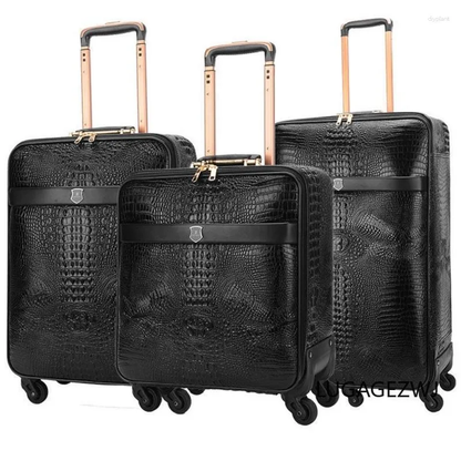 Cuero | 3 PCS Suitcases High Quality PU Crocodile Pattern Suitcase Trolley Luggage