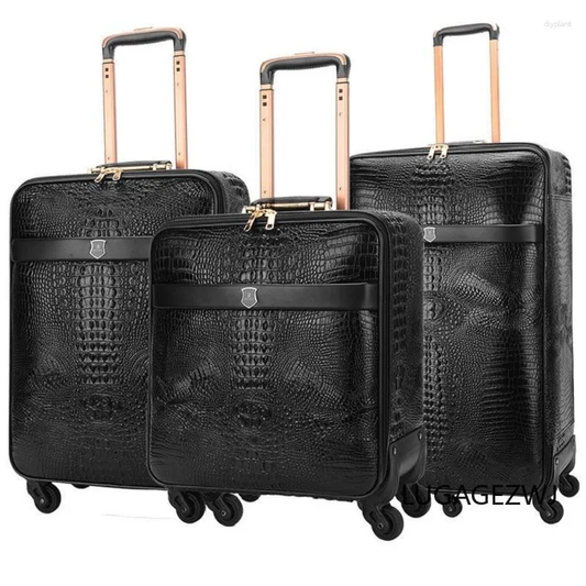 Cuero | 3 PCS Suitcases High Quality PU Crocodile Pattern Suitcase Trolley Luggage