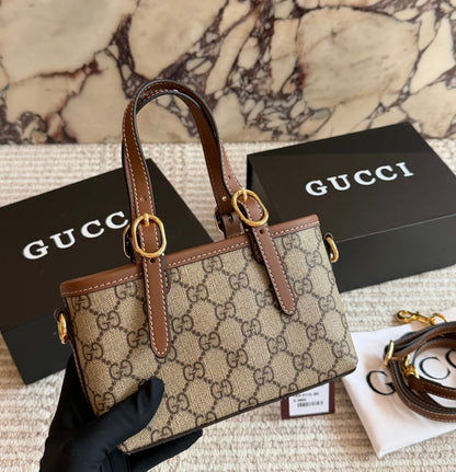 Cuero | Signature Monogram Mini Buckle Tote Bag - Beige & Brown Monogram
