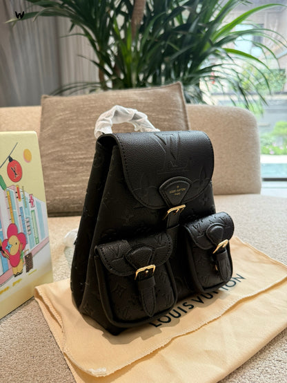 Cuero | Embossed Monogram Dual Pocket Mini Backpack - Black