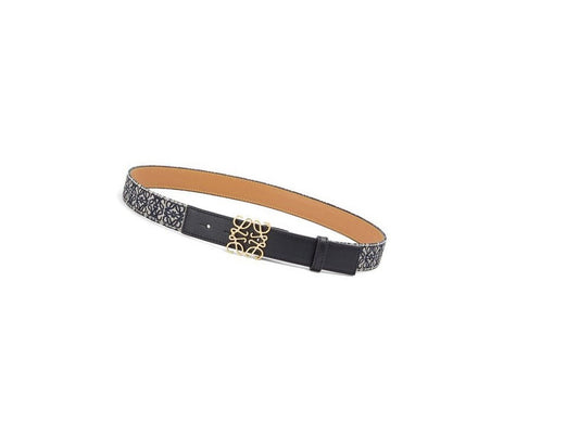 Cuero | Anagram belt in jacquard and calfskin Black/Gold