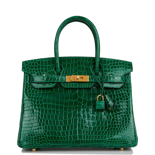 Cuero | Birkin Shiny Crocodile Gold Hardware Bag