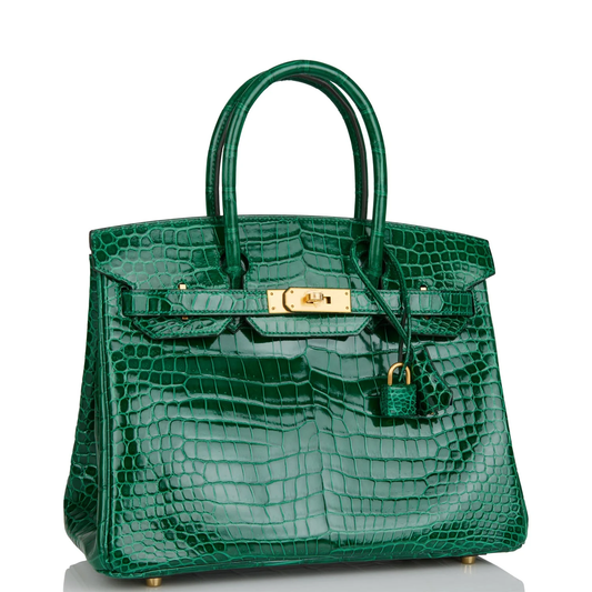 Cuero | Birkin Shiny Crocodile Gold Hardware Bag