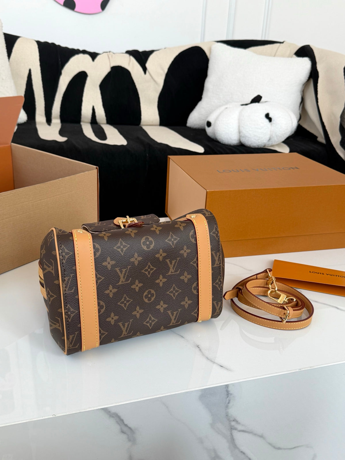 Cuero | Signature Monogram Bowling Top Handle Bag - Brown Monogram