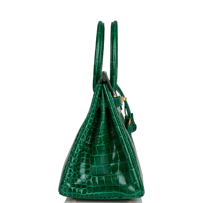 Cuero | Birkin Shiny Crocodile Gold Hardware Bag