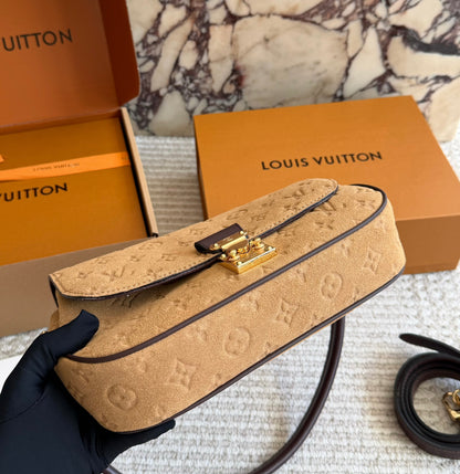 Cuero | Monogram Embossed Suede Shoulder Bag - Camel