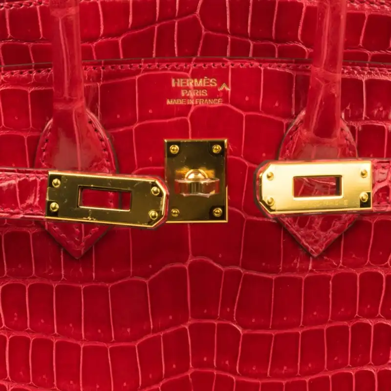 Cuero | Birkin Shiny Crocodile Gold Hardware Bag