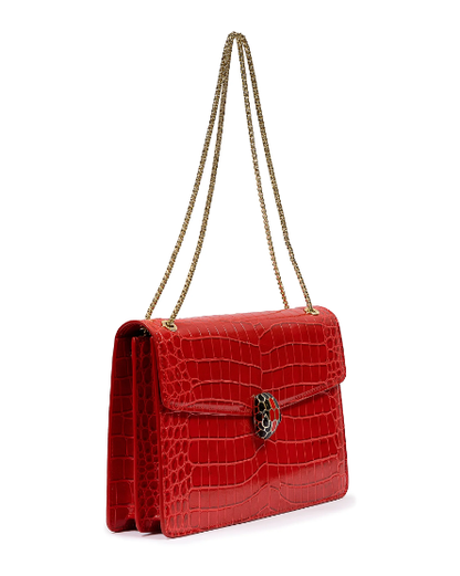 Cuero | Bvlgari Serpenti Crocodile Leather Bag In Red