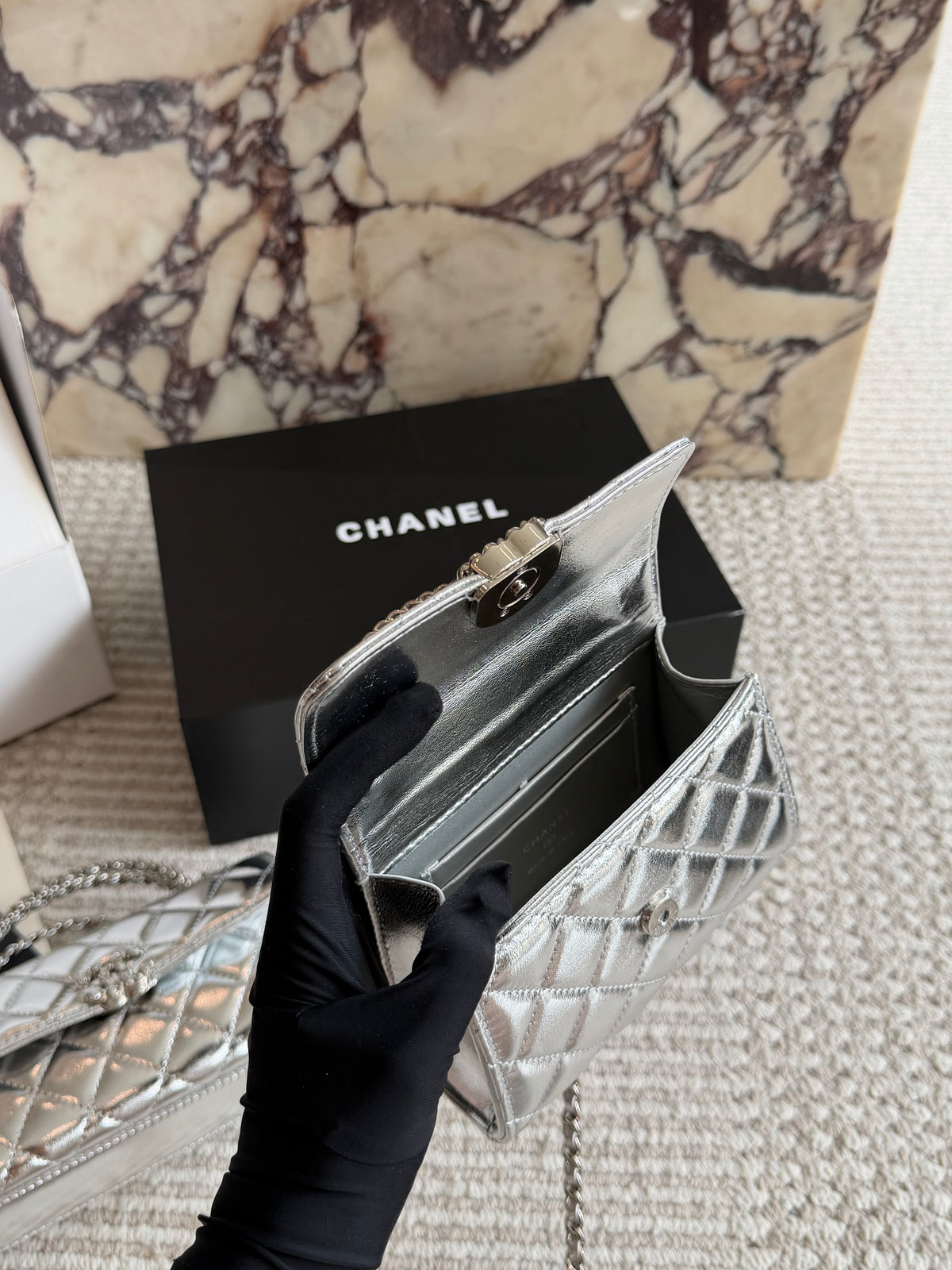 Cuero | Mini Quilted Top Handle Flap Bag - Metallic Silver
