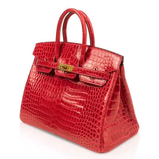 Cuero | Birkin Shiny Crocodile Gold Hardware Bag