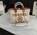 Chanel Medium Striped Deauville Shopping Tote Bag – Camel