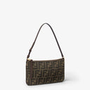 Fendi Flat Baguette Pouch Tobacco brown FF jacquard fabric pouch