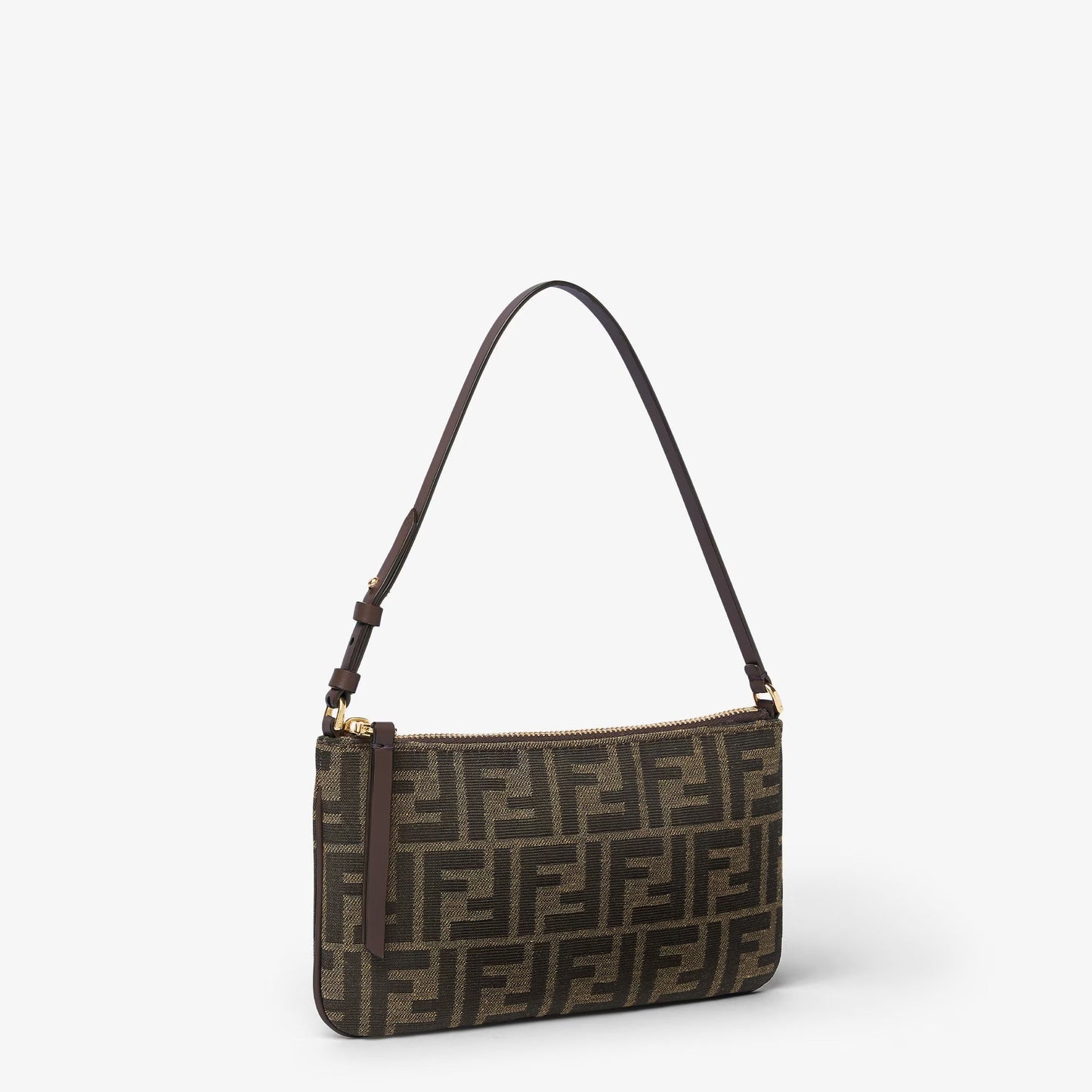 Cuero | Flat Baguette Pouch Tobacco brown FF jacquard fabric pouch
