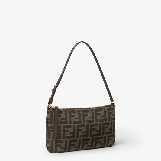 Cuero | Flat Baguette Pouch Tobacco brown FF jacquard fabric pouch