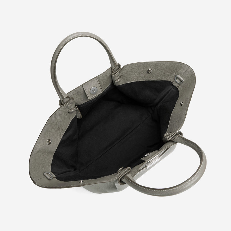 Cuero | Demellier The Midi New York Stone Grey Small Grain Ecru Stitching
