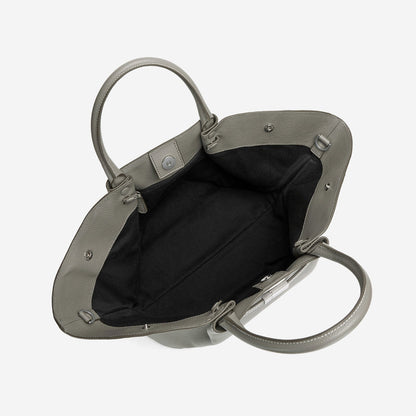 Cuero | Demellier The Midi New York Stone Grey Small Grain Ecru Stitching