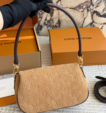 Cuero | Monogram Embossed Suede Shoulder Bag - Camel