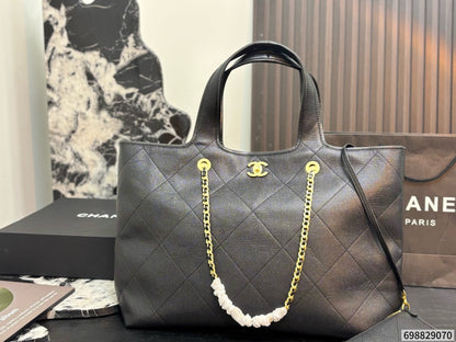 Cuero | Quilted Chain Shopper Tote Bag - Noir Black