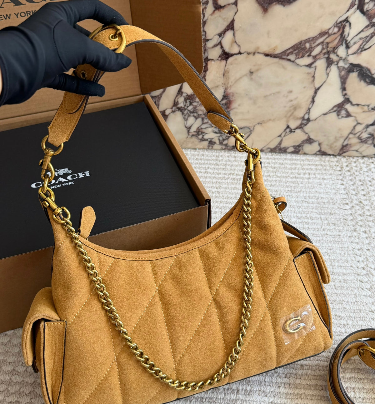 Cuero | Quilted Suede Hobo Bag