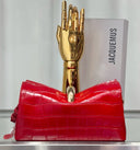 Jacquemus La Poupie Clutch – Red Crocodile Embossed Leather with Gold Hardware