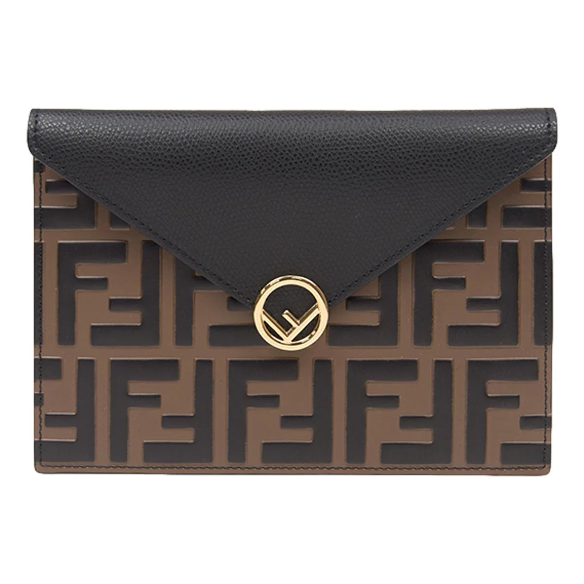 Cuero | F is Black Brown Embossed Leather Flat Pouch