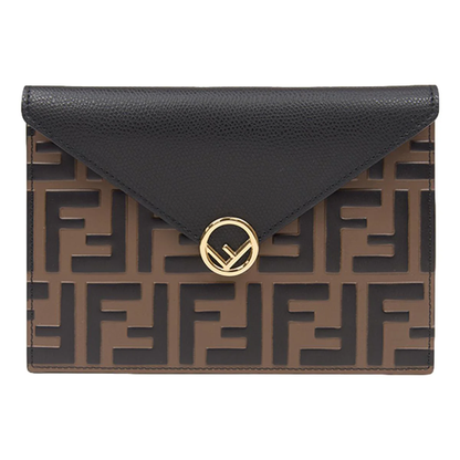Cuero | F is Black Brown Embossed Leather Flat Pouch