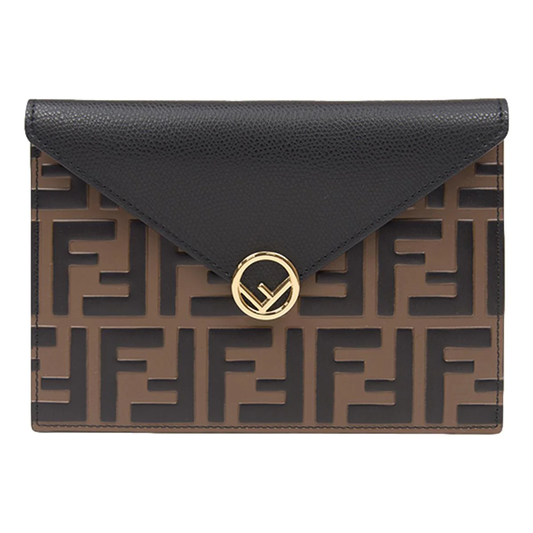 Cuero | F is Black Brown Embossed Leather Flat Pouch