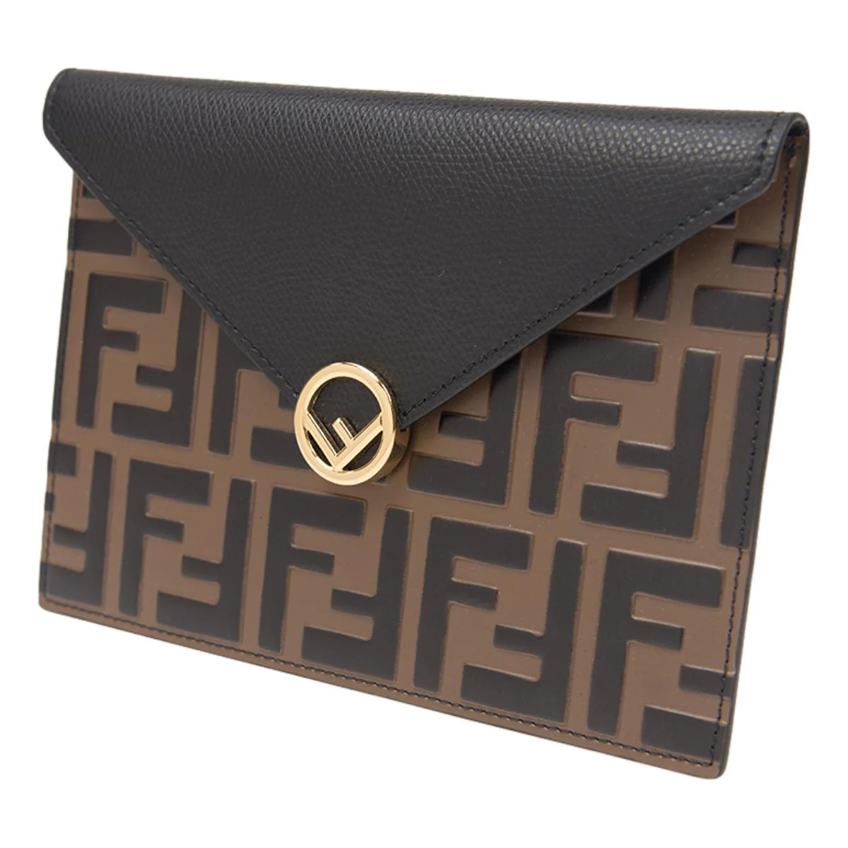 Cuero | F is Black Brown Embossed Leather Flat Pouch