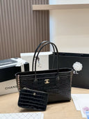 Chanel Cerf Crocodile Embossed Tote Bag Black