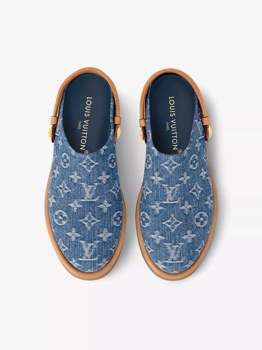 Cuero | Aspen monogrammed denim and leather clogs