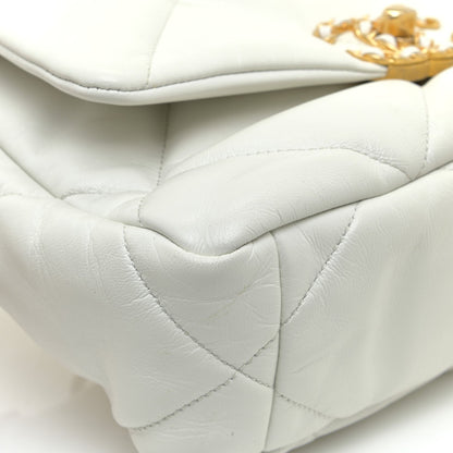 Cuero | Lambskin Quilted Medium 19 Flap White Bag