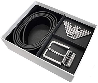 Cuero | Leather Double Face Belt Black Belt Two Buckle Gift Set Box for Men