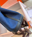 Hermes Garden Party Tote – Navy Denim Canvas with Black Leather