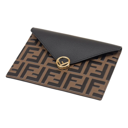Cuero | F is Black Brown Embossed Leather Flat Pouch