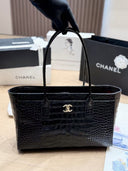 Chanel Cerf Crocodile Embossed Tote Bag Black