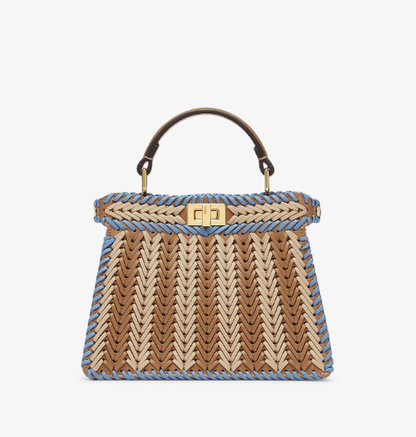 Cuero | Peekaboo ISeeU Petite Beige and light blue braided leather bag