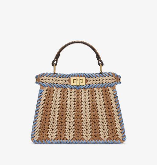 Cuero | Peekaboo ISeeU Petite Beige and light blue braided leather bag