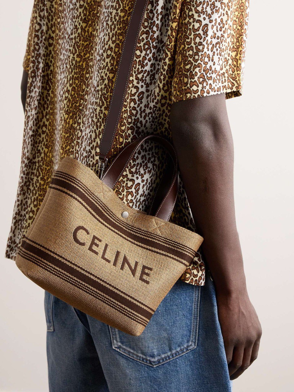 Cuero | Cabas Mini Leather-Trimmed Logo-Embroidered Raffia Tote Bag