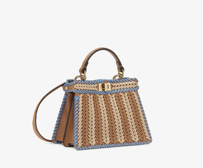 Cuero | Peekaboo ISeeU Petite Beige and light blue braided leather bag